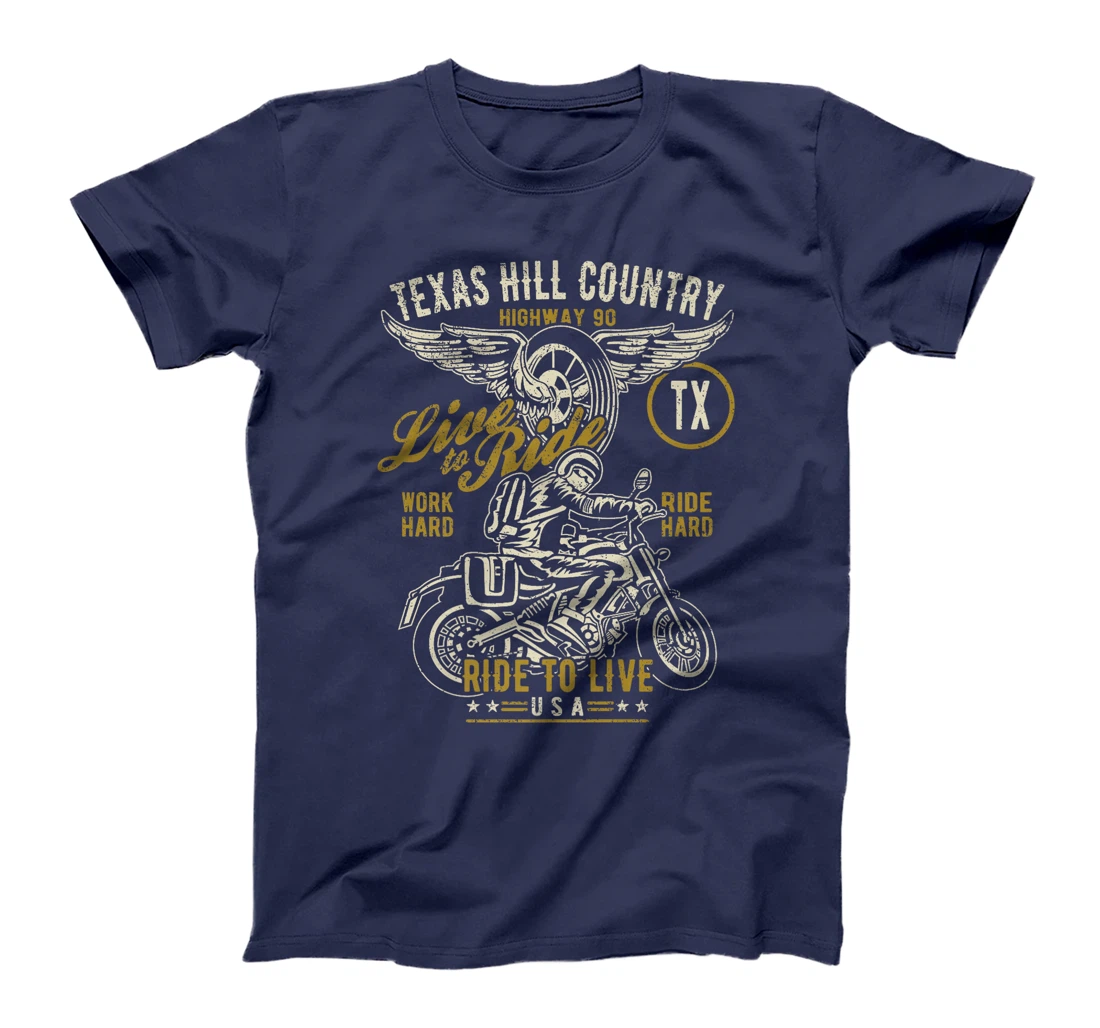 Texas Hill Country HWY 90 TX Motorcycle Distressed Design Premium T-Shirt