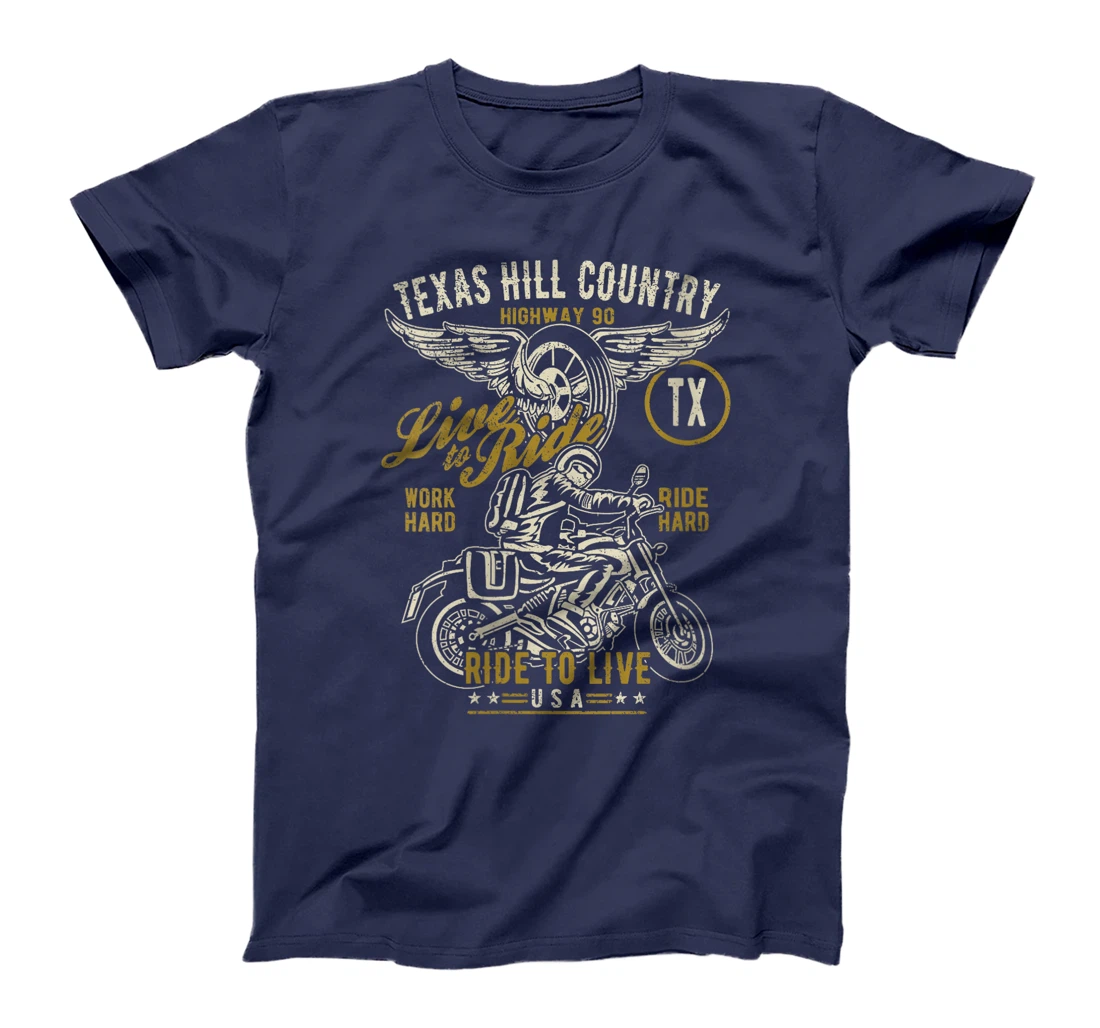 Womens Texas Hill Country HWY 90 TX Motorcycle Distressed Design T-Shirt