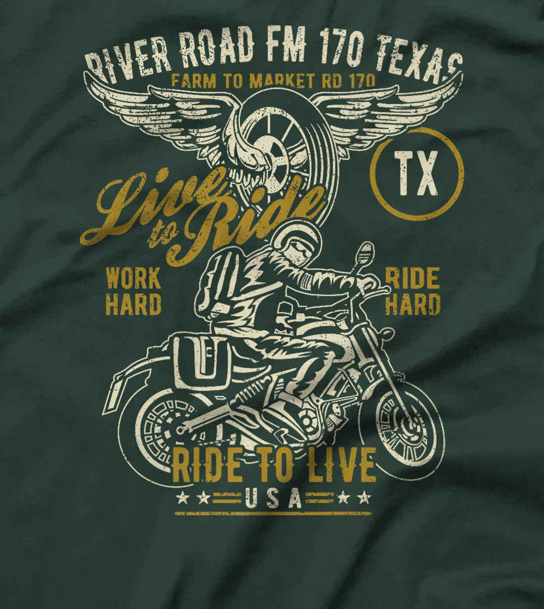 River Road FM 170 TX Texas USA Motorcycle Distressed Design Premium T-Shirt
