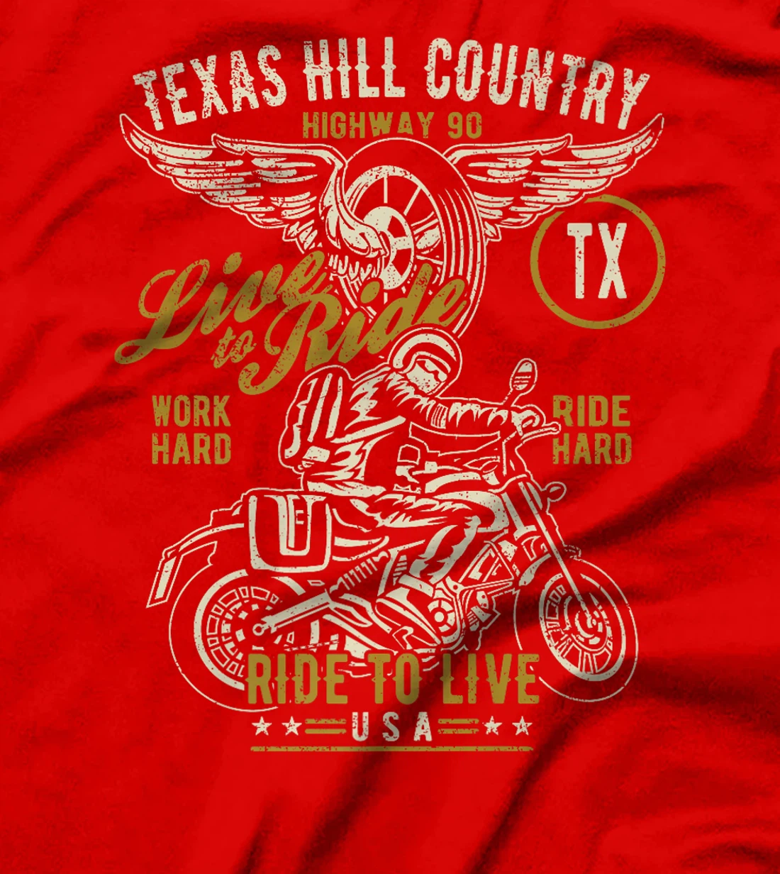Texas Hill Country HWY 90 TX Motorcycle Distressed Design Premium T-Shirt