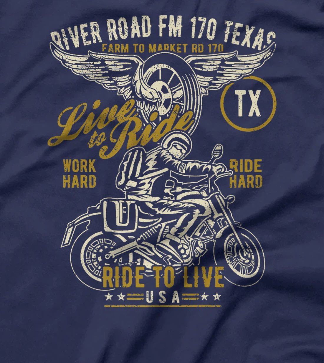 River Road FM 170 TX Texas USA Motorcycle Distressed Design Premium T-Shirt