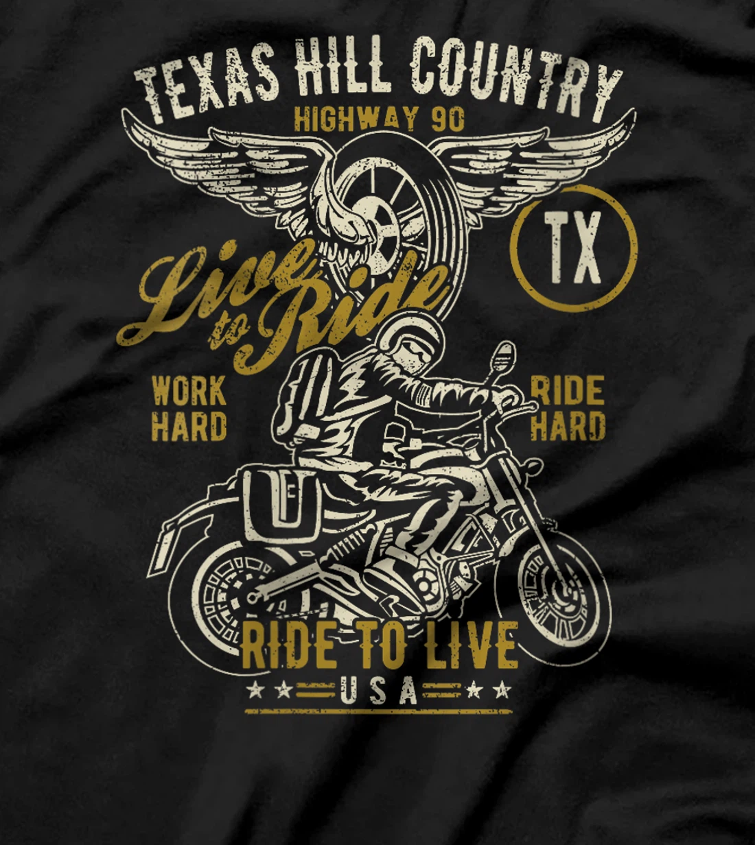 Womens Texas Hill Country HWY 90 TX Motorcycle Distressed Design T-Shirt