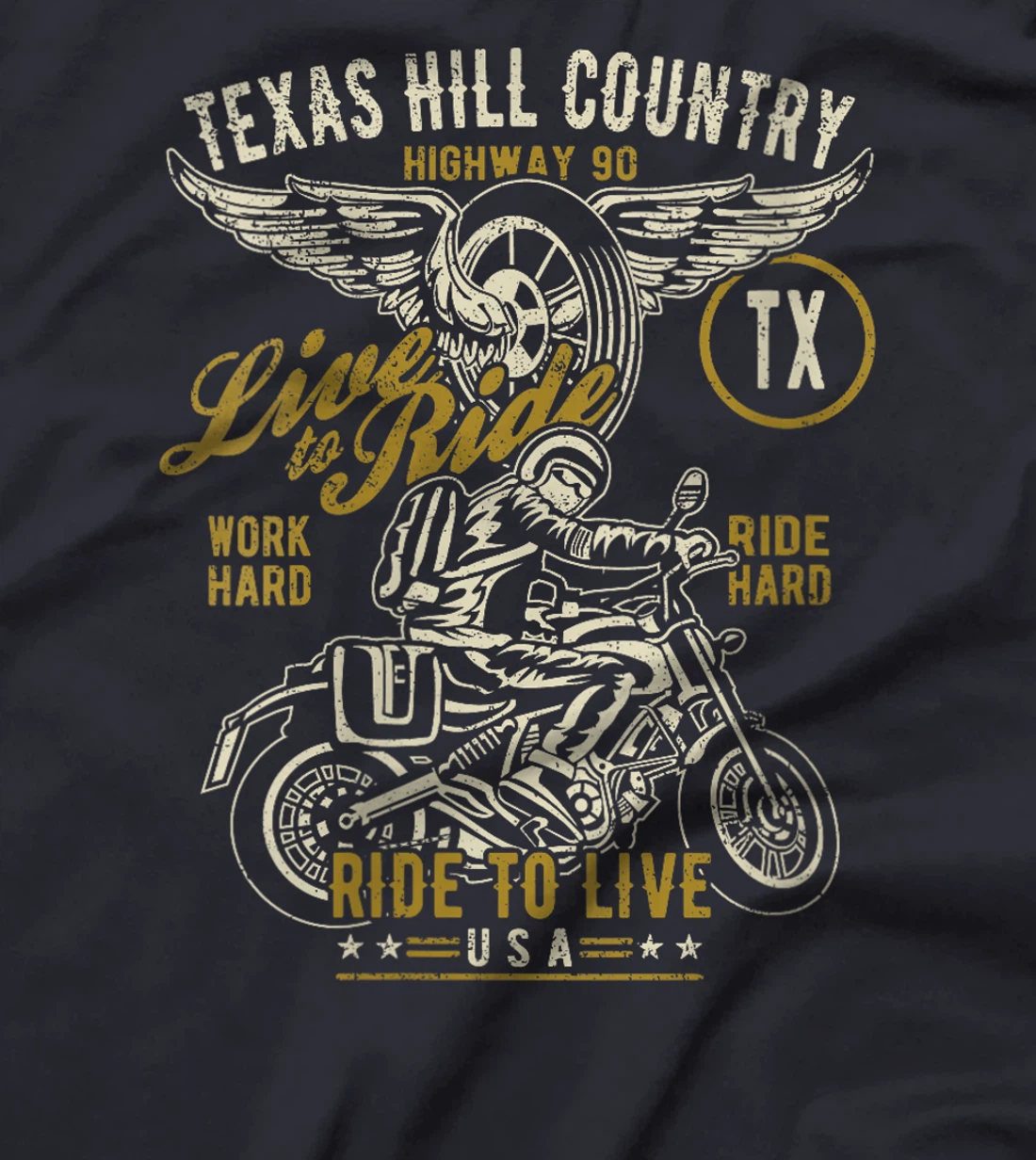 Womens Texas Hill Country HWY 90 TX Motorcycle Distressed Design T-Shirt