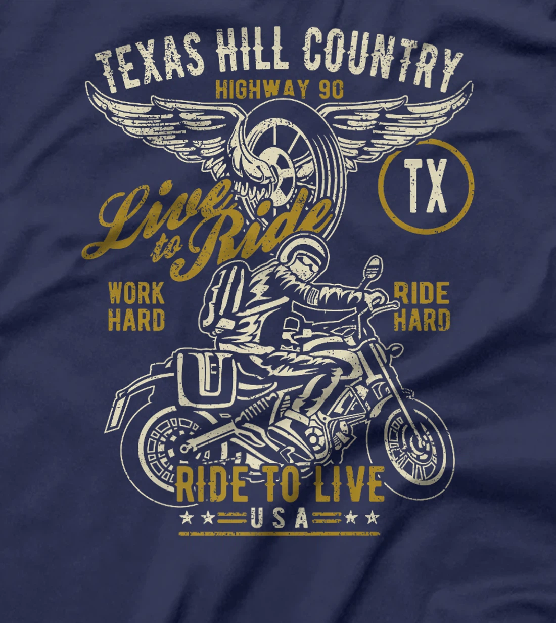 Texas Hill Country HWY 90 TX Motorcycle Distressed Design Premium T-Shirt