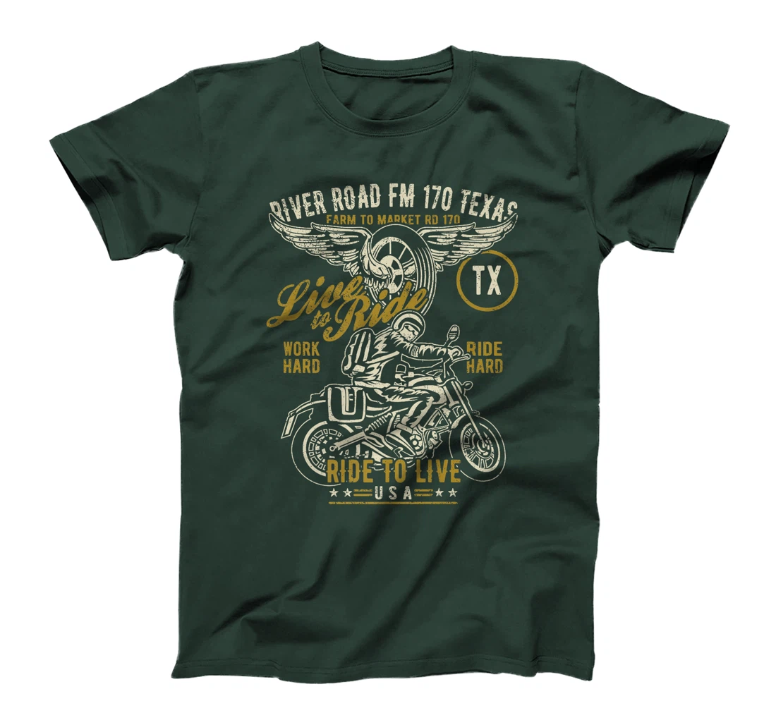 River Road FM 170 TX Texas USA Motorcycle Distressed Design Premium T-Shirt