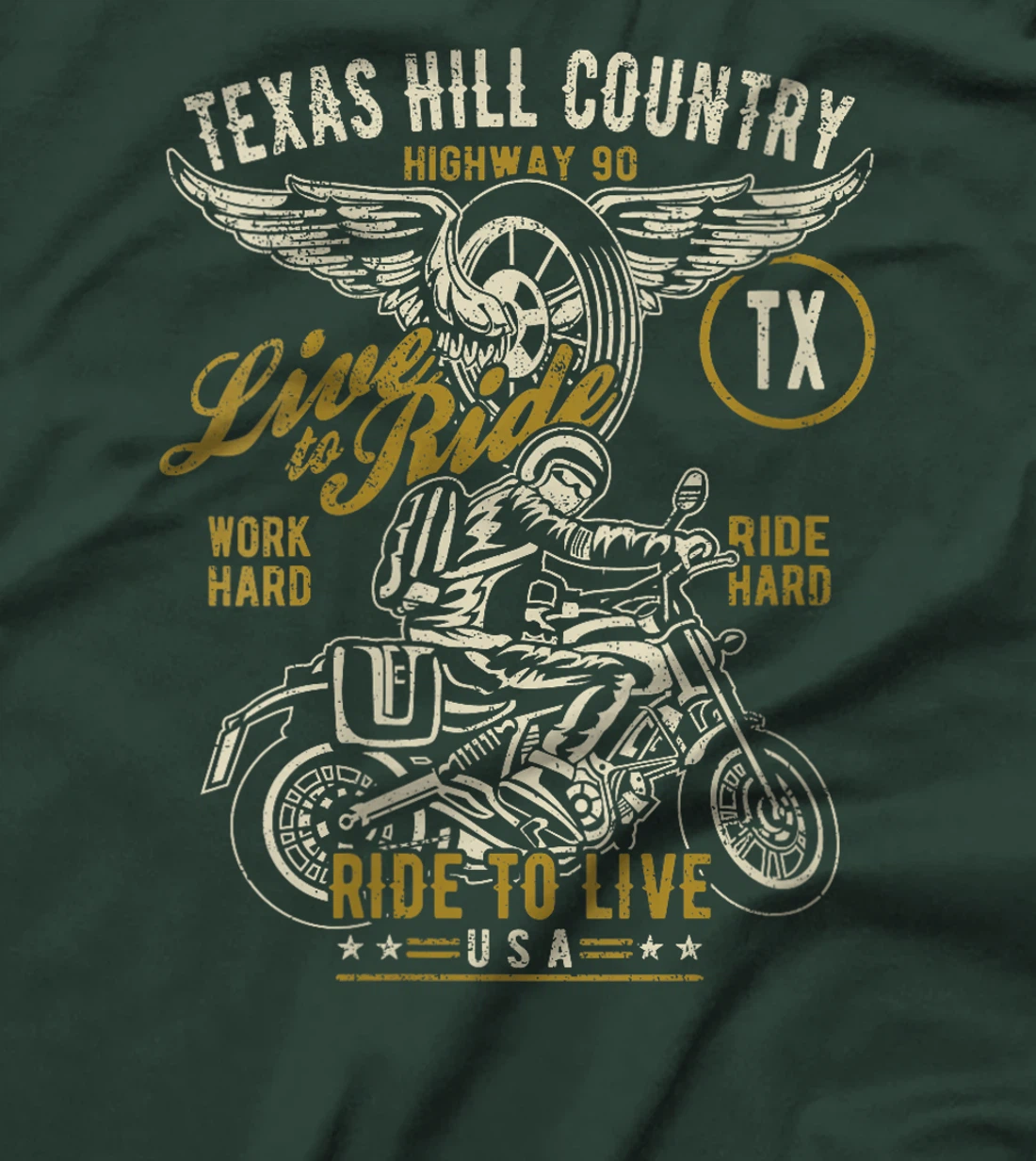 Womens Texas Hill Country HWY 90 TX Motorcycle Distressed Design T-Shirt