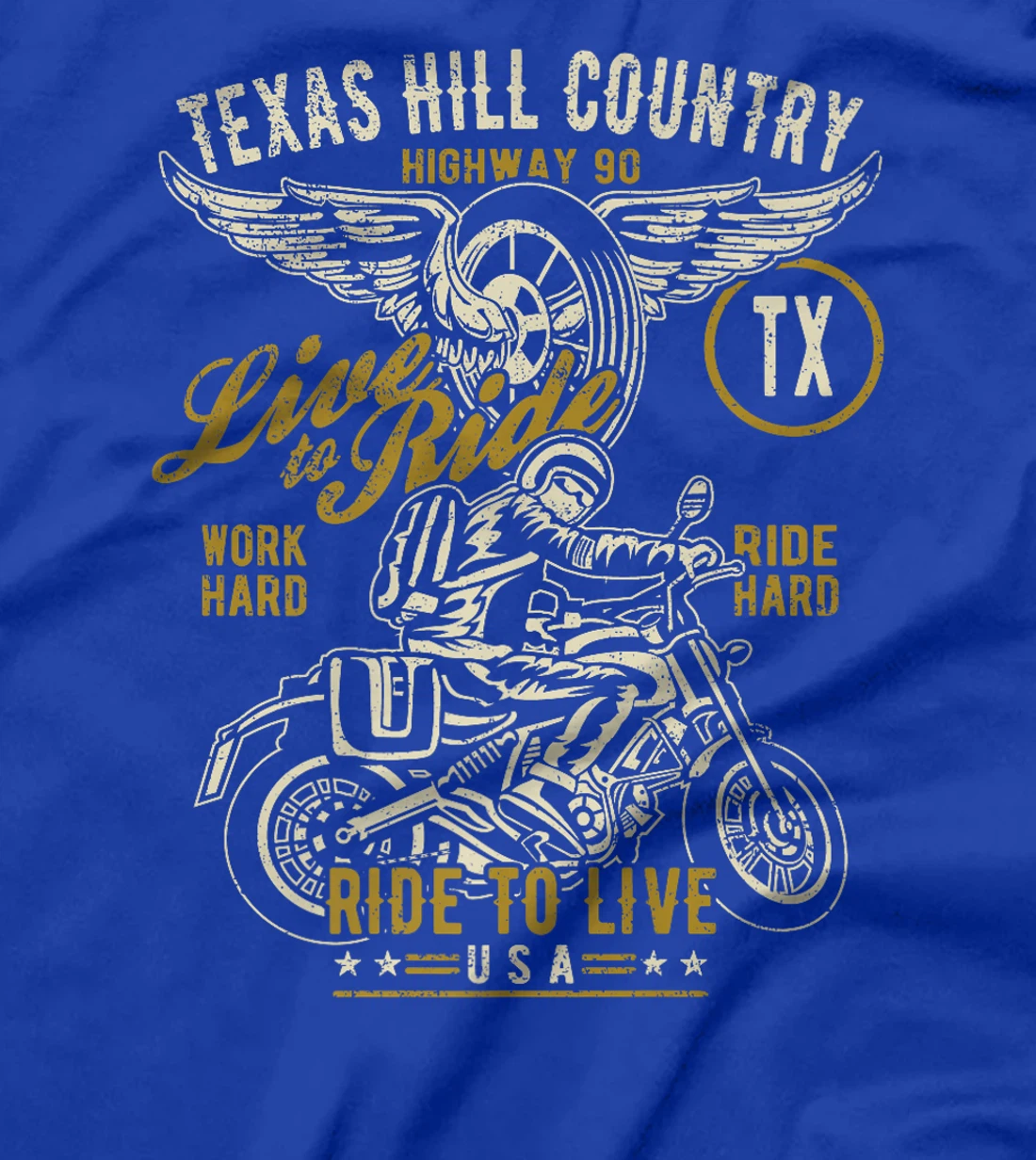 Texas Hill Country HWY 90 TX Motorcycle Distressed Design Premium T-Shirt