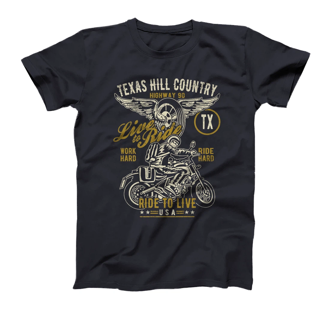 Texas Hill Country HWY 90 TX Motorcycle Distressed Design Premium T-Shirt