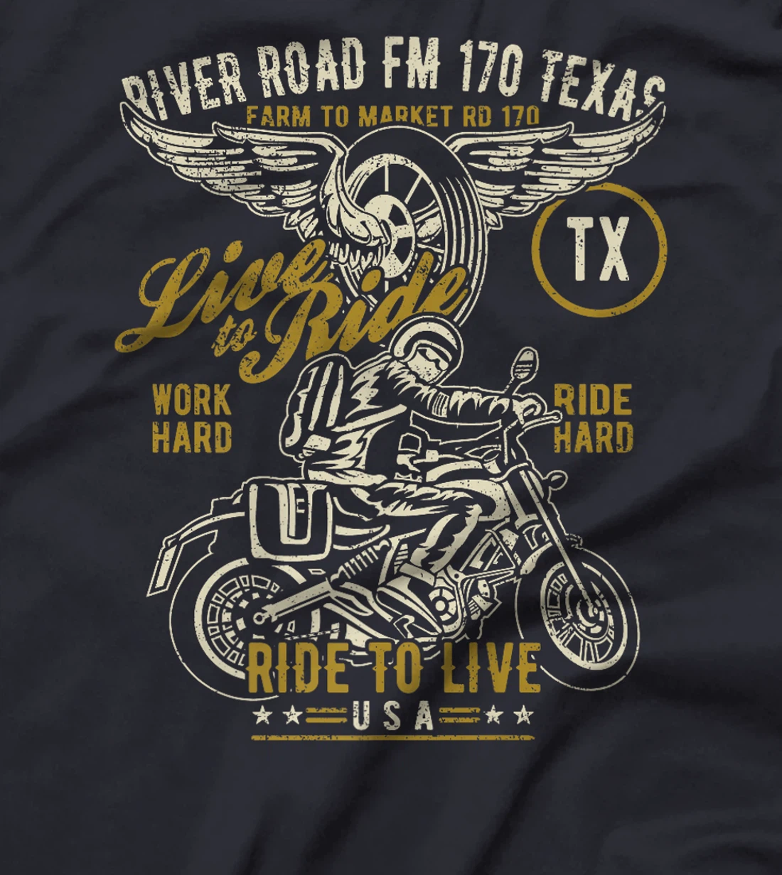 River Road FM 170 TX Texas USA Motorcycle Distressed Design Premium T-Shirt
