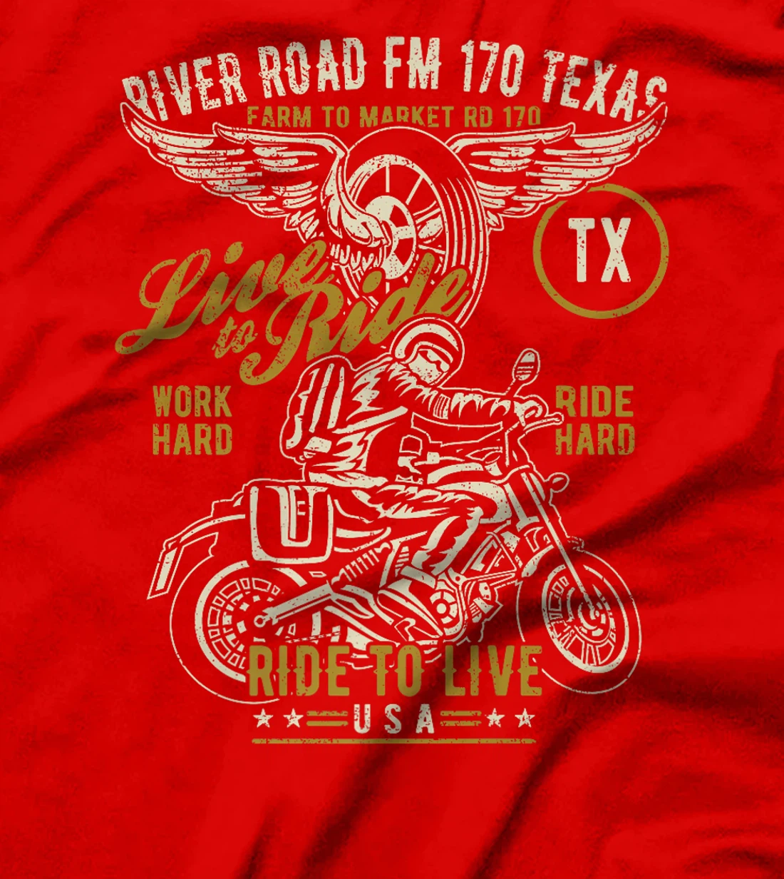 River Road FM 170 TX Texas USA Motorcycle Distressed Design Premium T-Shirt