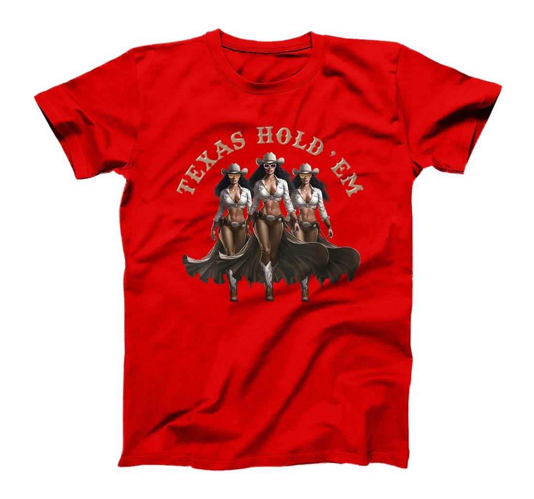 Womens Texas Hold'em Melanin Cowgirl Howdy Western Rodeo Texas T-Shirt