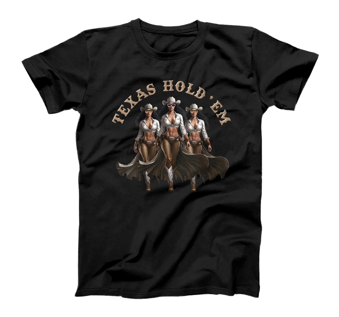 Womens Texas Hold'em Melanin Cowgirl Howdy Western Rodeo Texas T-Shirt
