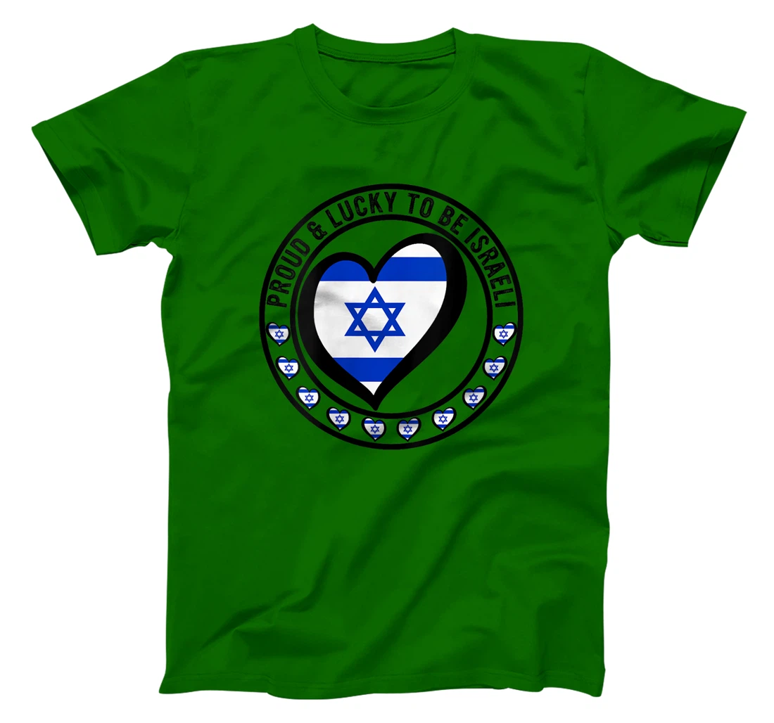 Womens Proud And Lucky To Be Israeli I Love Israel Flag Heart Print T-Shirt