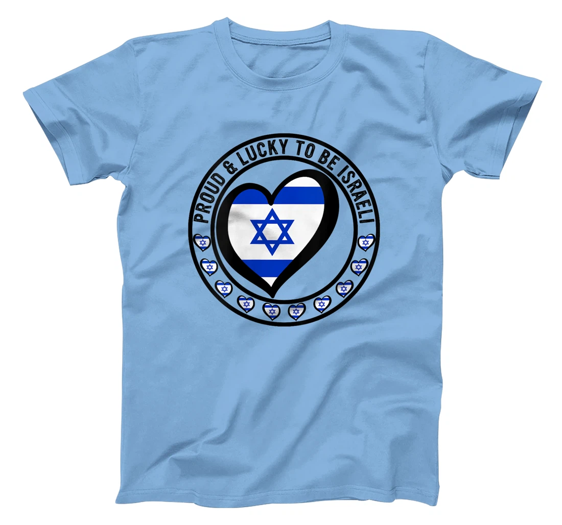 Womens Proud And Lucky To Be Israeli I Love Israel Flag Heart Print T-Shirt