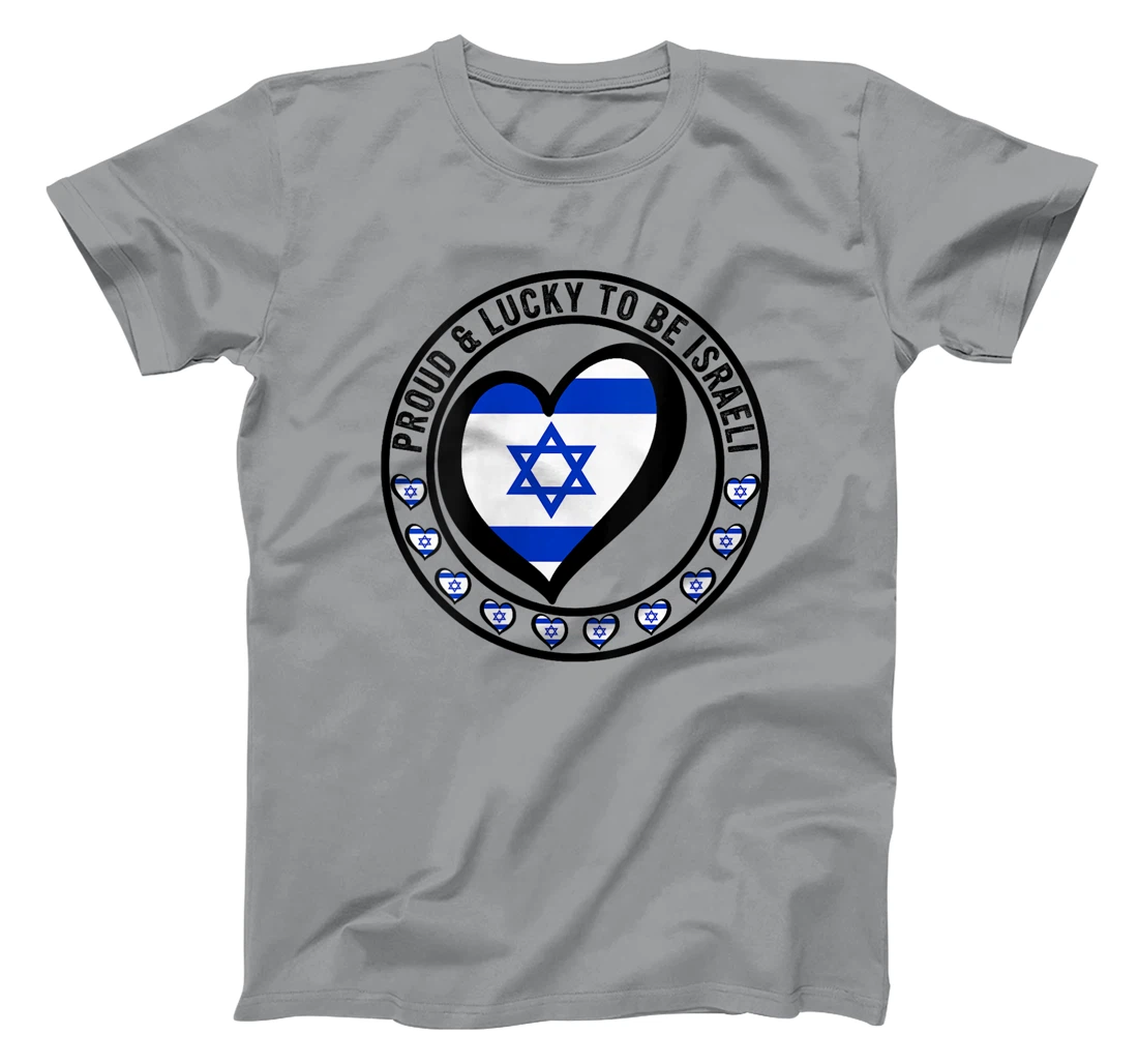 Womens Proud And Lucky To Be Israeli I Love Israel Flag Heart Print T-Shirt