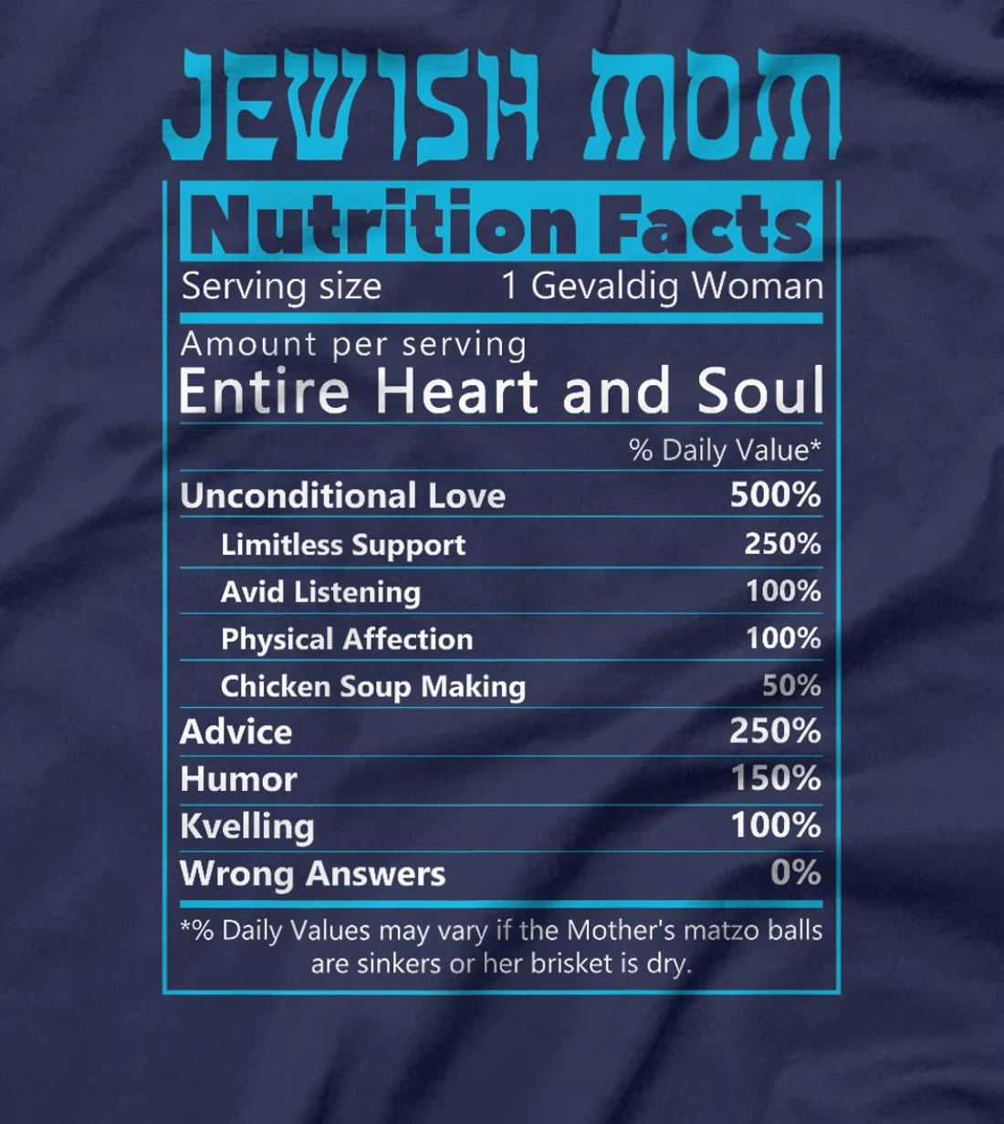 Jewish Mom Nutrition Facts Israelites Jews Israel Mothers Premium T-Shirt