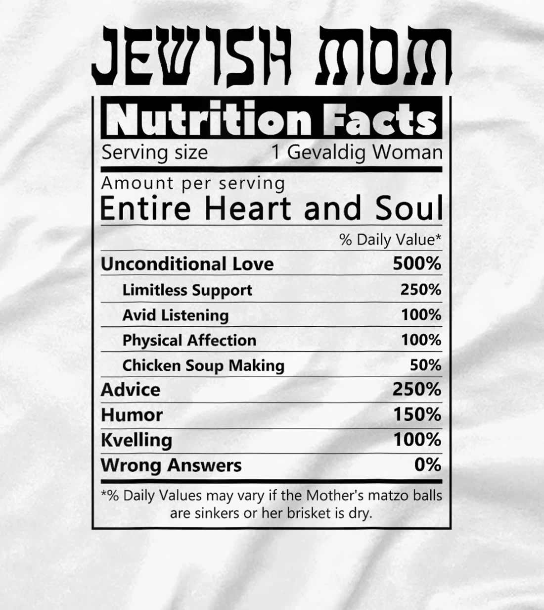 Womens Jewish Mom Nutrition Facts Israelites Jews Israel Mothers T-Shirt