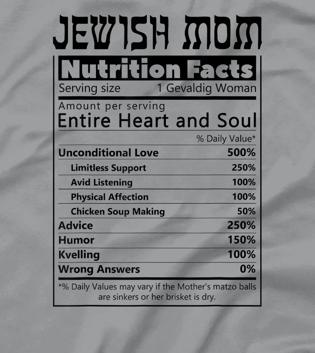 Womens Jewish Mom Nutrition Facts Israelites Jews Israel Mothers T-Shirt