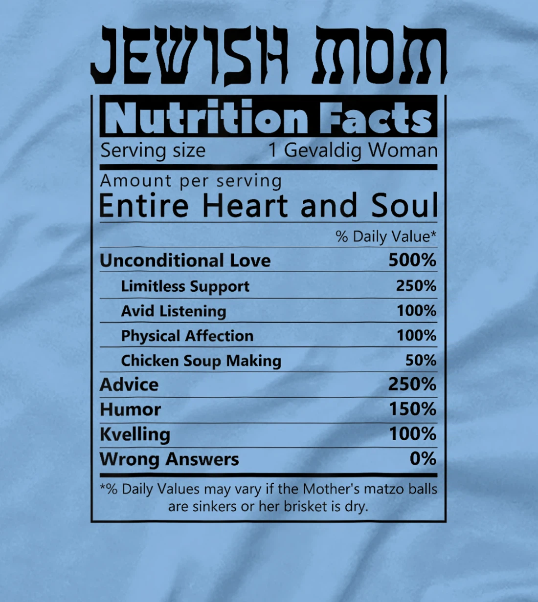 Womens Jewish Mom Nutrition Facts Israelites Jews Israel Mothers T-Shirt