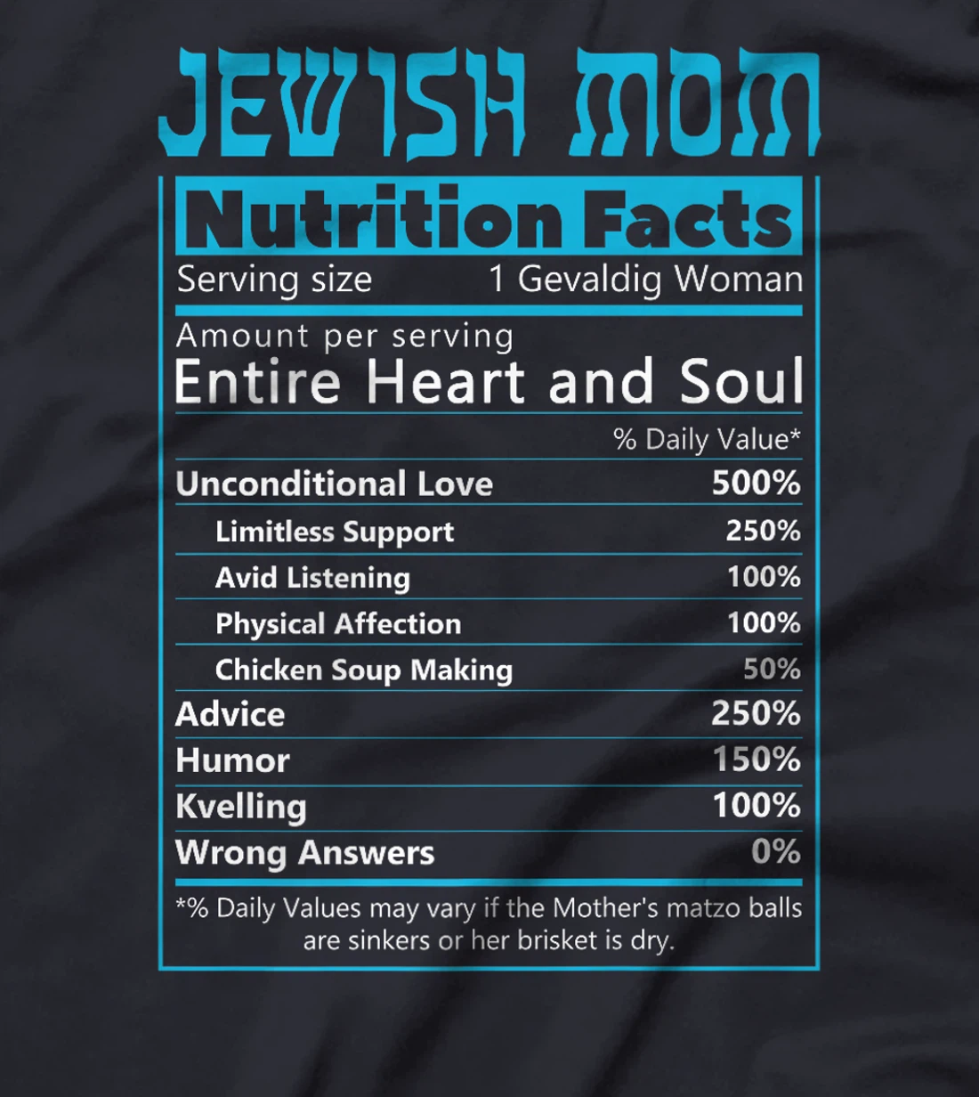 Jewish Mom Nutrition Facts Israelites Jews Israel Mothers Premium T-Shirt