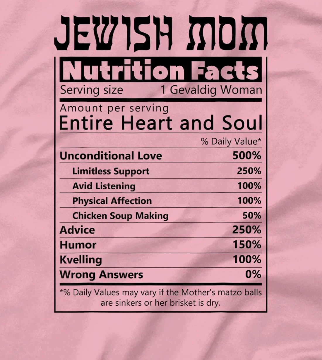 Womens Jewish Mom Nutrition Facts Israelites Jews Israel Mothers T-Shirt