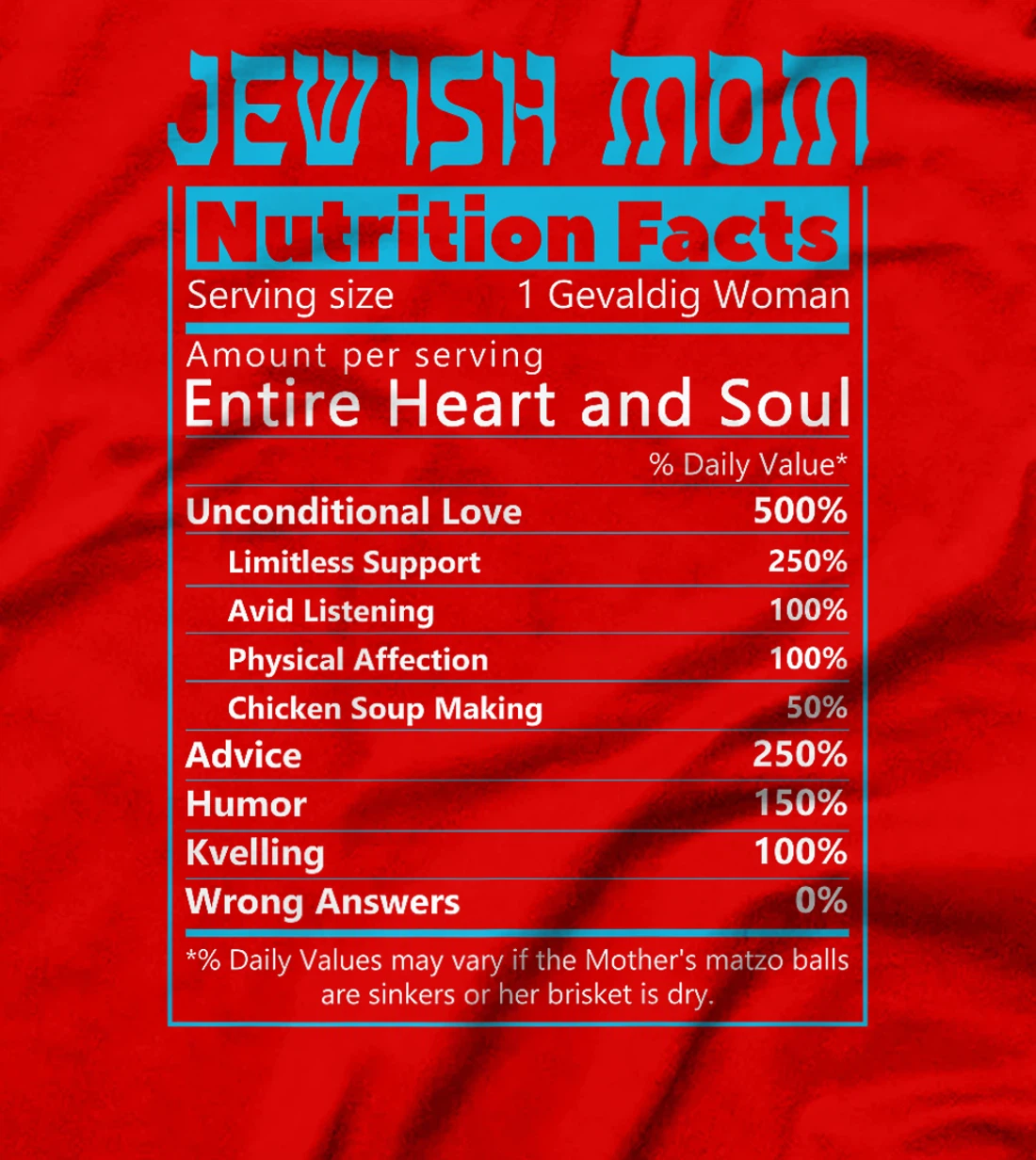 Jewish Mom Nutrition Facts Israelites Jews Israel Mothers Premium T-Shirt