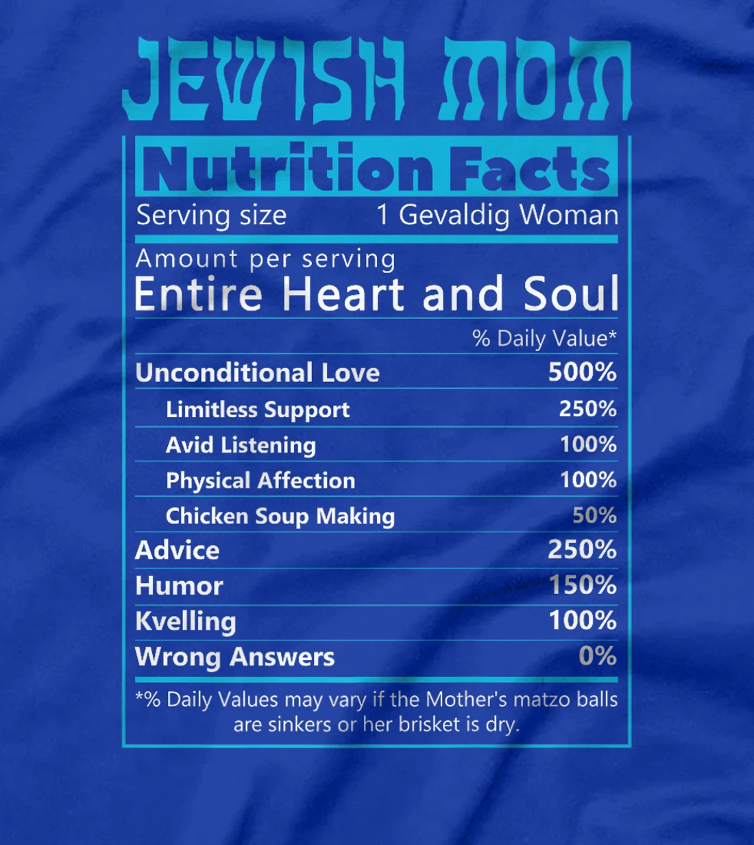 Jewish Mom Nutrition Facts Israelites Jews Israel Mothers Premium T-Shirt