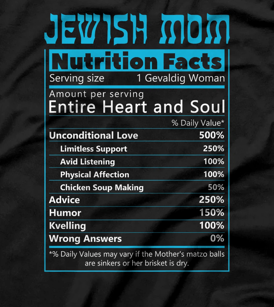 Jewish Mom Nutrition Facts Israelites Jews Israel Mothers Premium T-Shirt