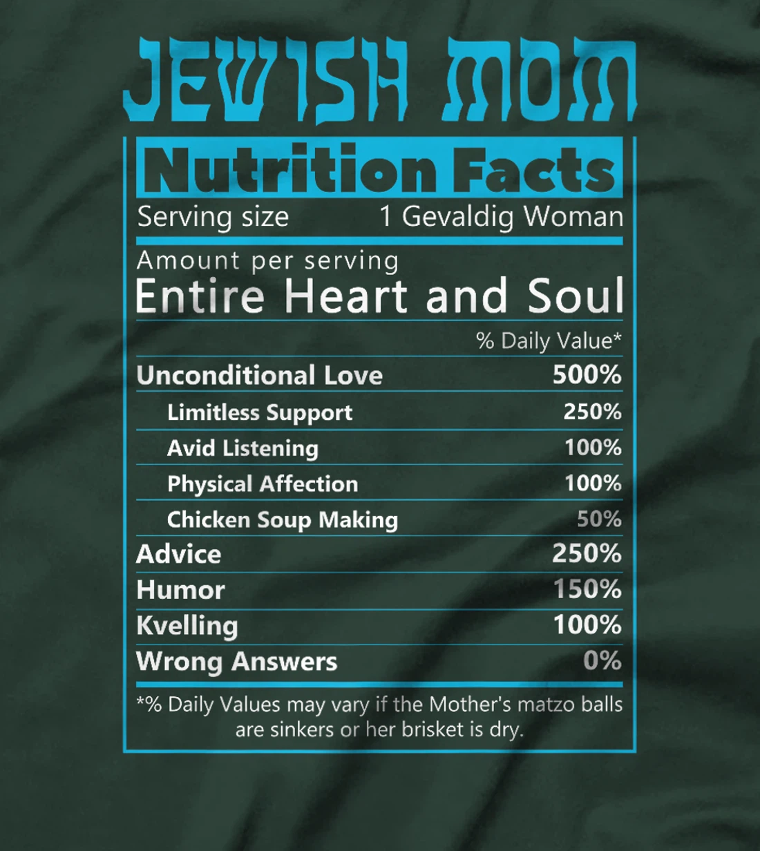 Jewish Mom Nutrition Facts Israelites Jews Israel Mothers Premium T-Shirt