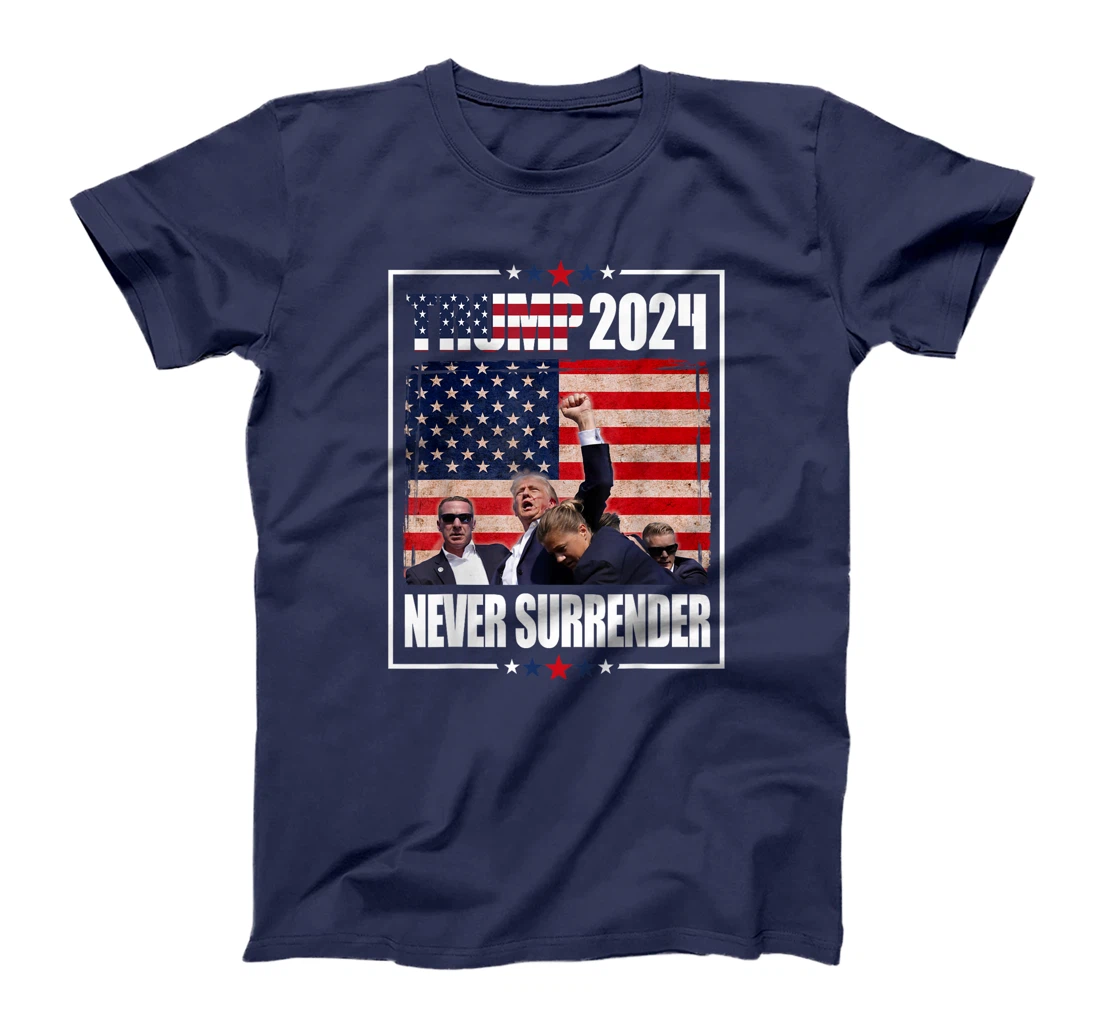 Trump 2024 Election American flag Never Surrender Mens Girl T-Shirt