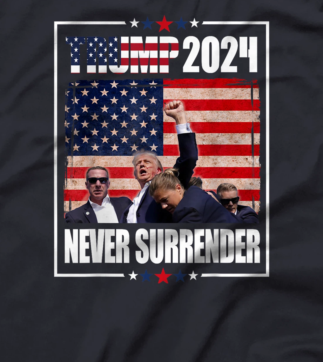 Trump 2024 Election American flag Never Surrender Mens Girl T-Shirt