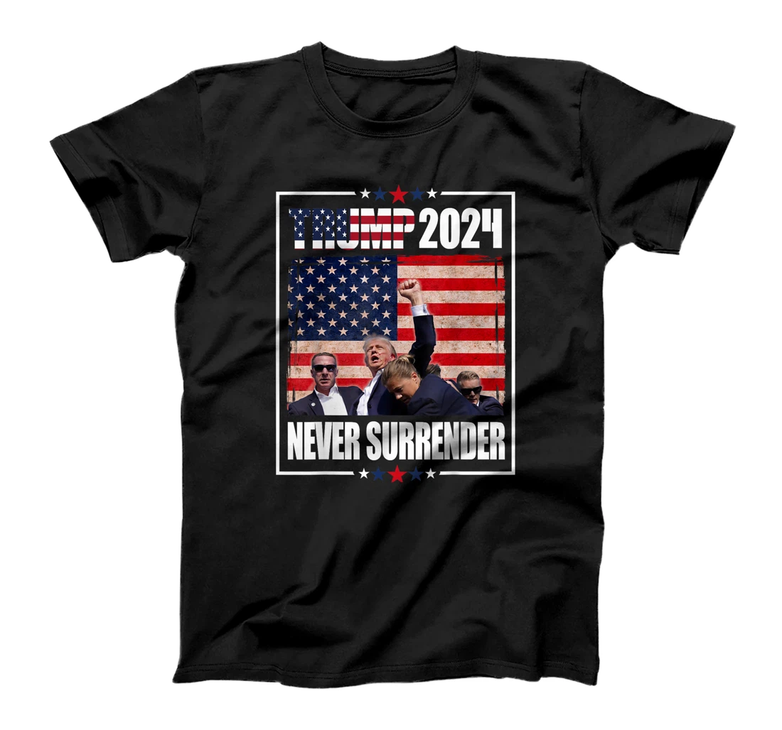 Trump 2024 Election American flag Never Surrender Mens Girl T-Shirt