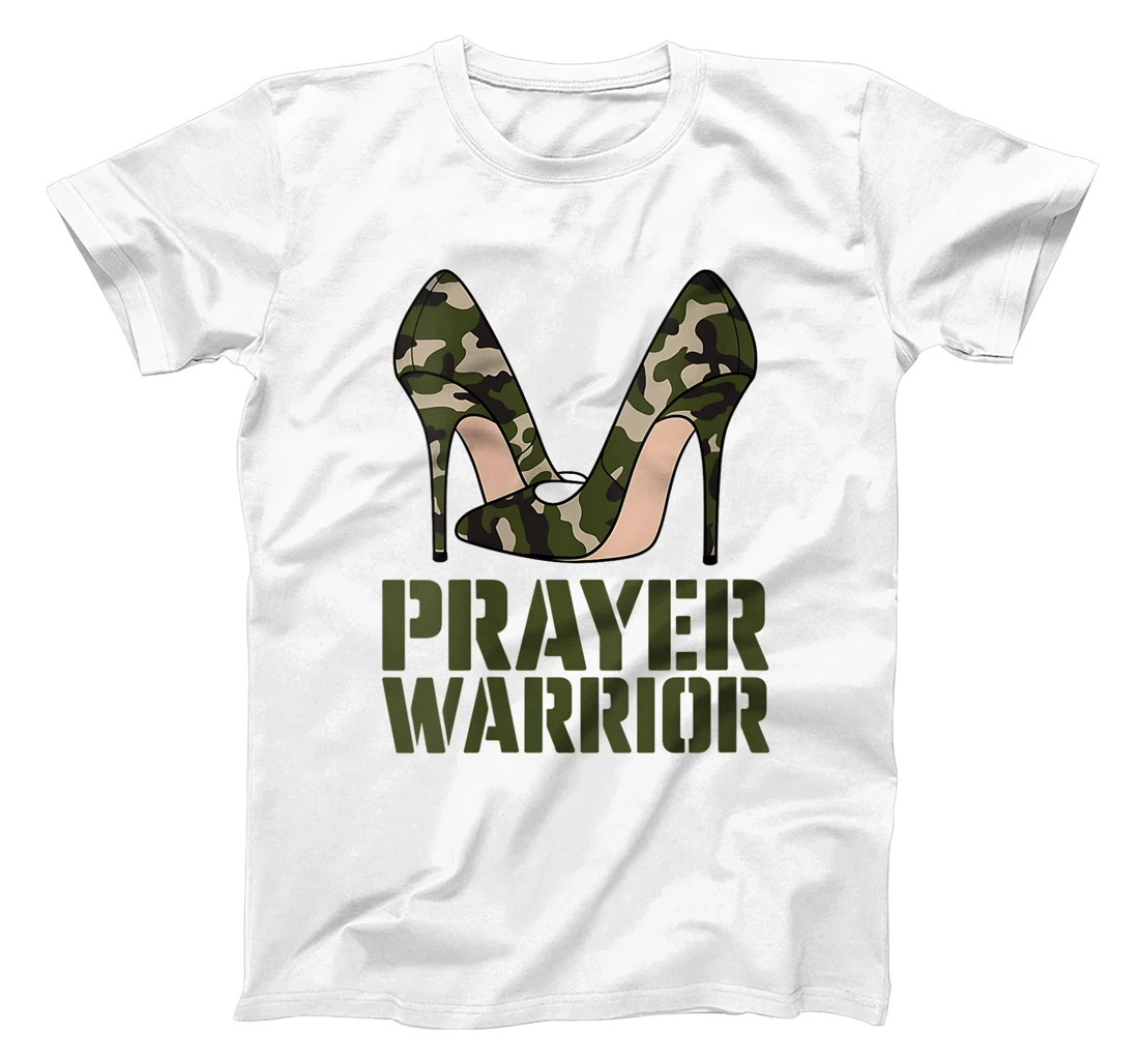 Womens Camo Heels Prayer Warrior Faith God Jesus Christian Women T-Shirt