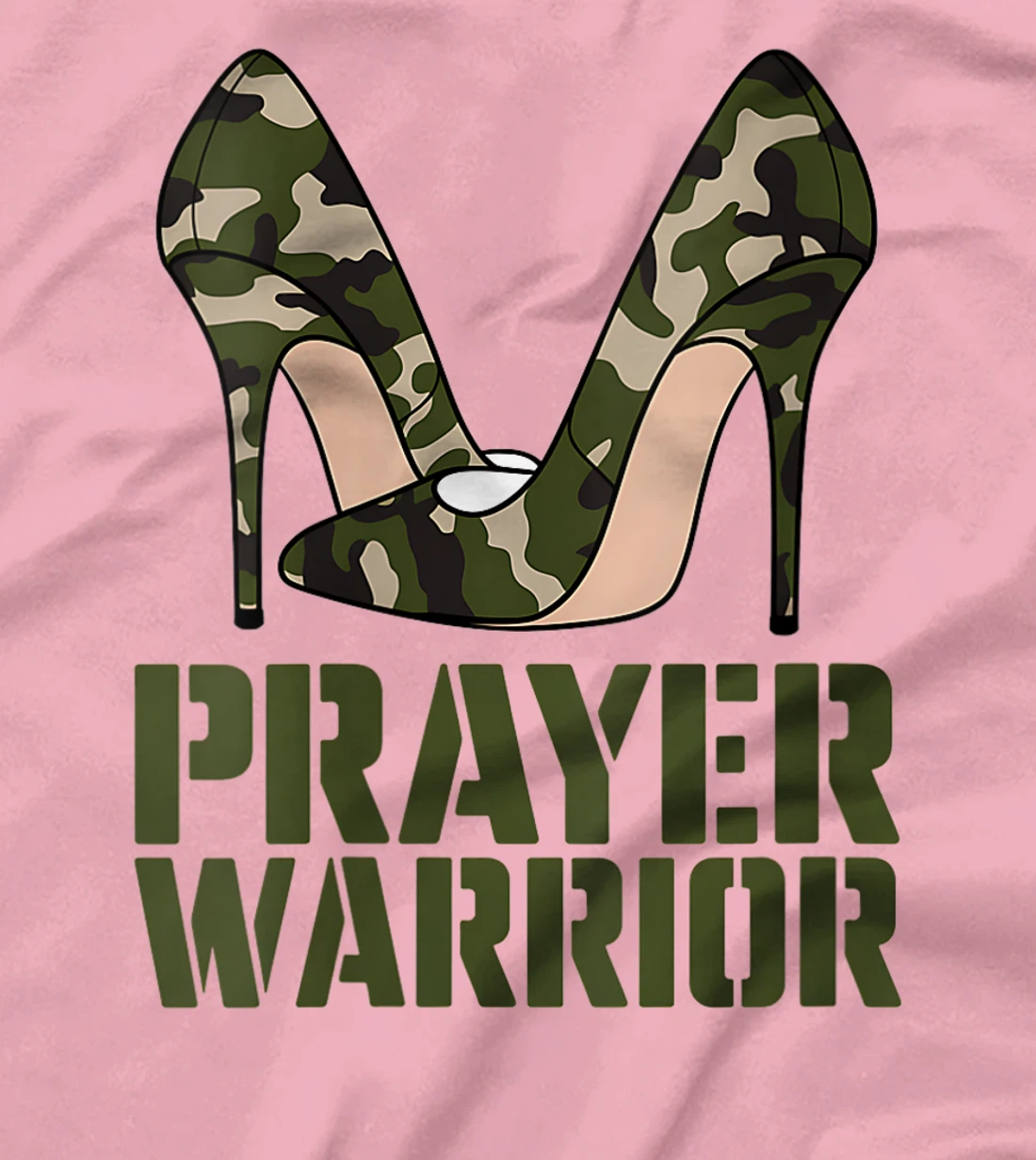 Womens Camo Heels Prayer Warrior Faith God Jesus Christian Women T-Shirt