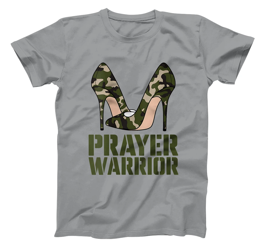 Womens Camo Heels Prayer Warrior Faith God Jesus Christian Women T-Shirt