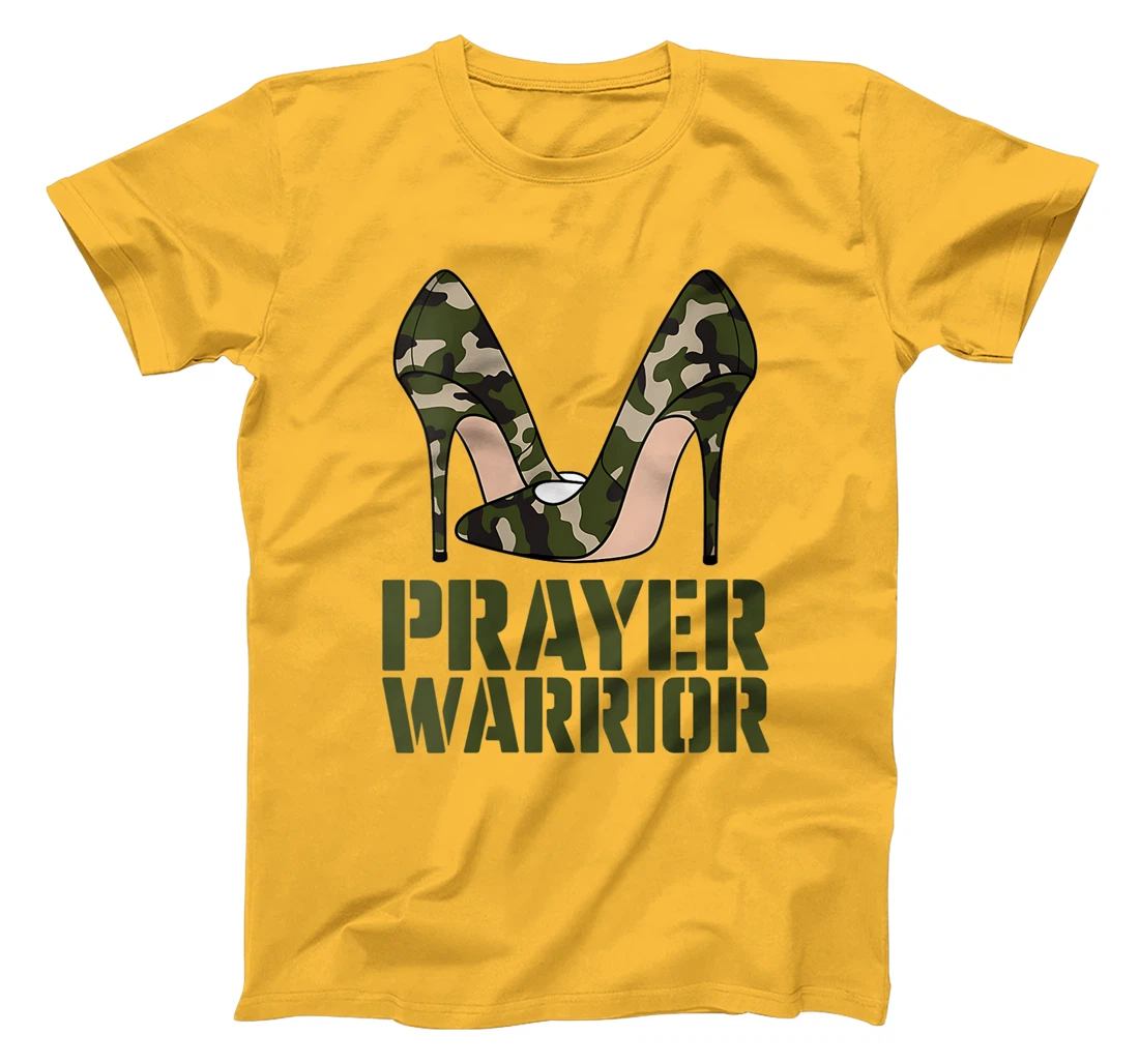 Womens Camo Heels Prayer Warrior Faith God Jesus Christian Women T-Shirt