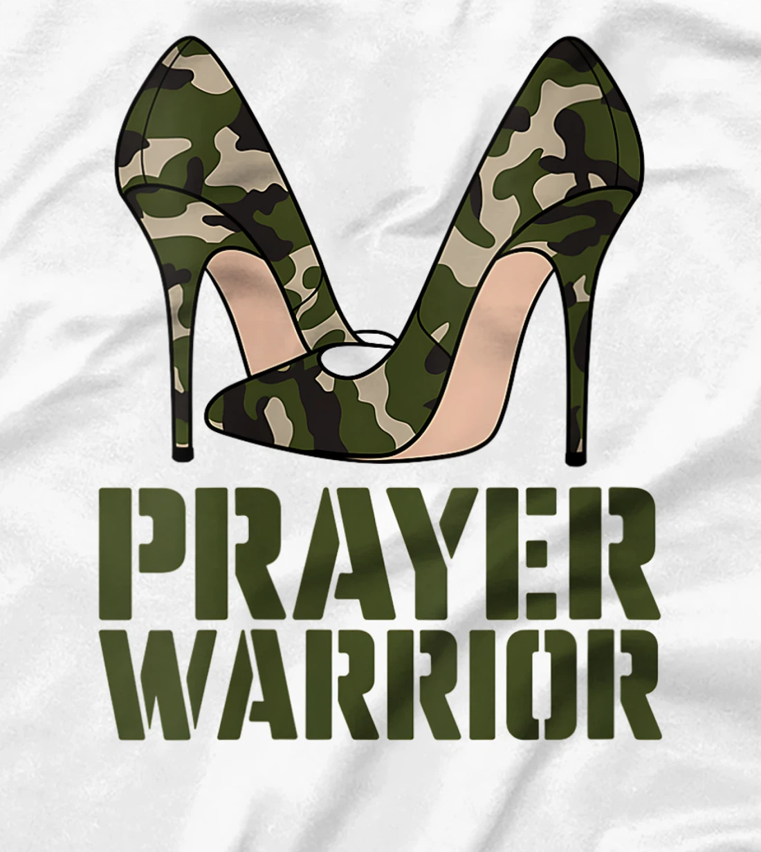Womens Camo Heels Prayer Warrior Faith God Jesus Christian Women T-Shirt
