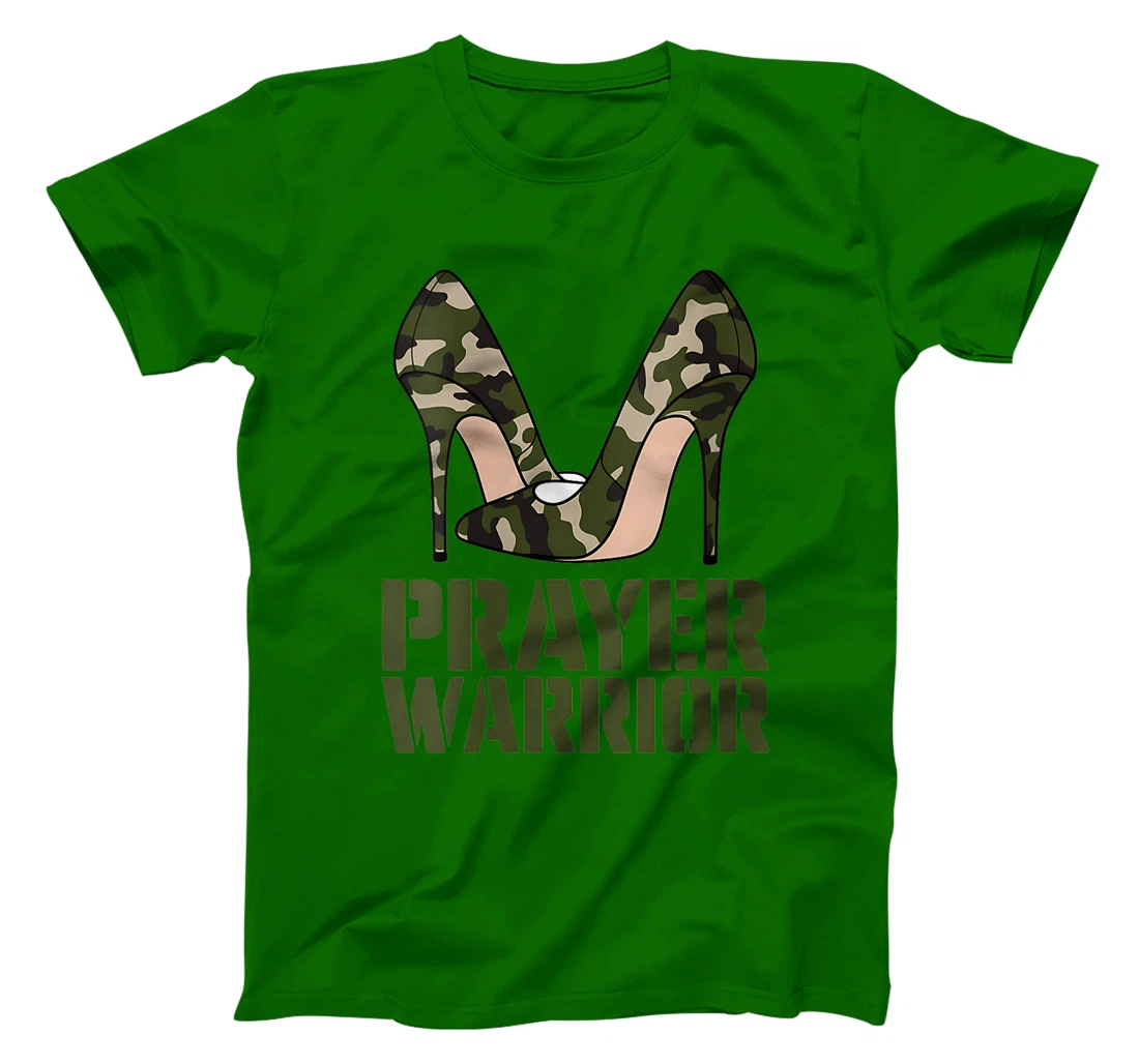 Womens Camo Heels Prayer Warrior Faith God Jesus Christian Women T-Shirt