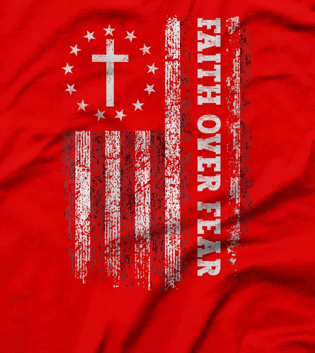 Womens USA Flag American Pride Christian God Jesus Faith Over Fear T-Shirt