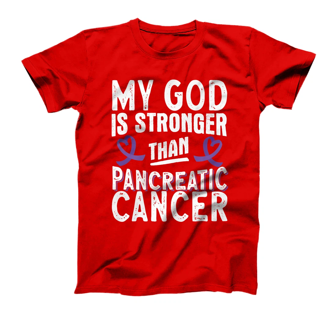 My God Is Stronger Than Pancreatic Cancer Purple Ribbon Premium T-Shirt