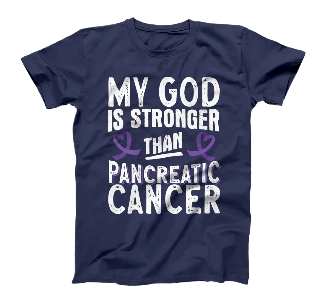 My God Is Stronger Than Pancreatic Cancer Purple Ribbon Premium T-Shirt