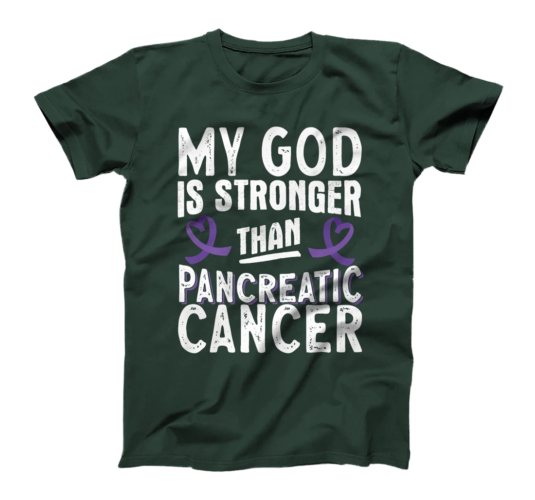 My God Is Stronger Than Pancreatic Cancer Purple Ribbon Premium T-Shirt