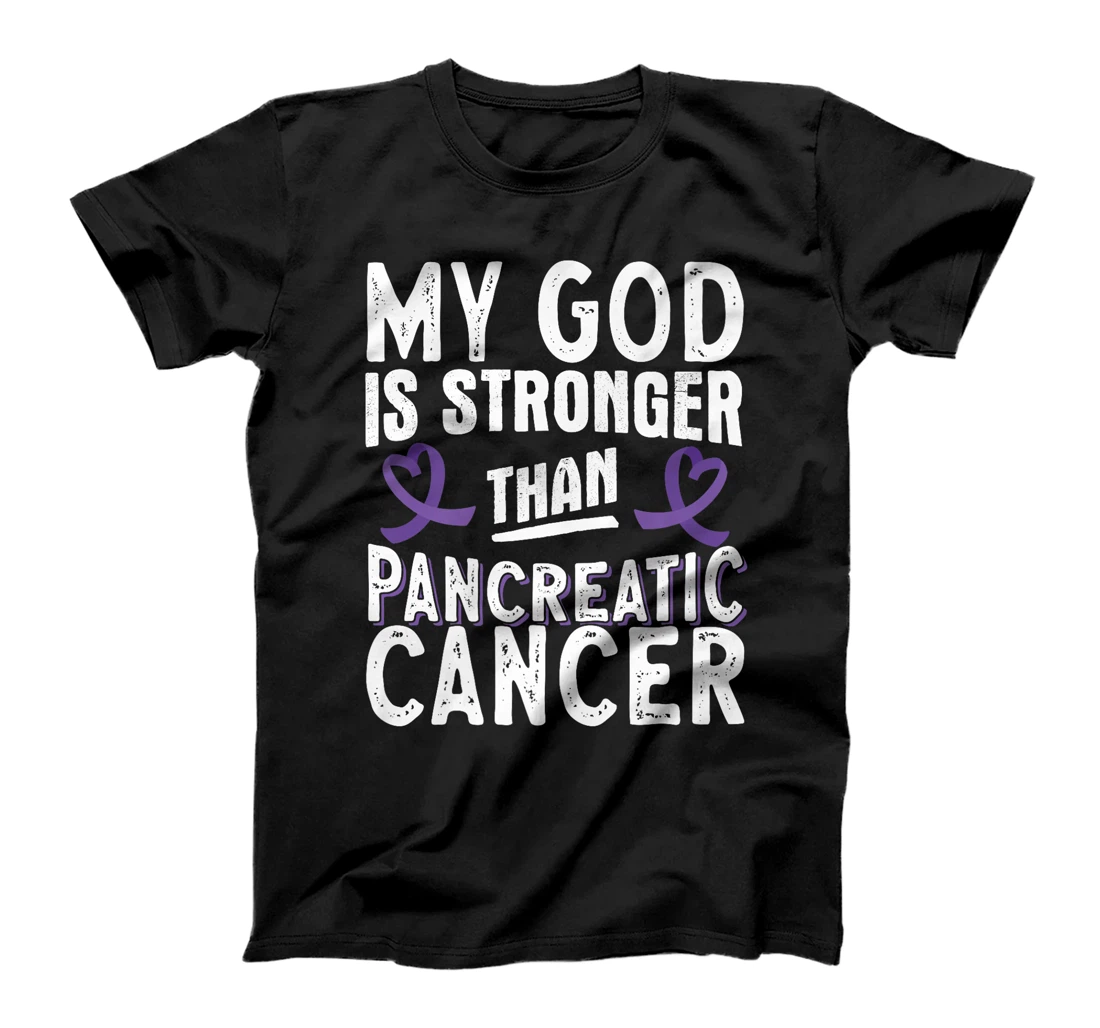 My God Is Stronger Than Pancreatic Cancer Purple Ribbon Premium T-Shirt