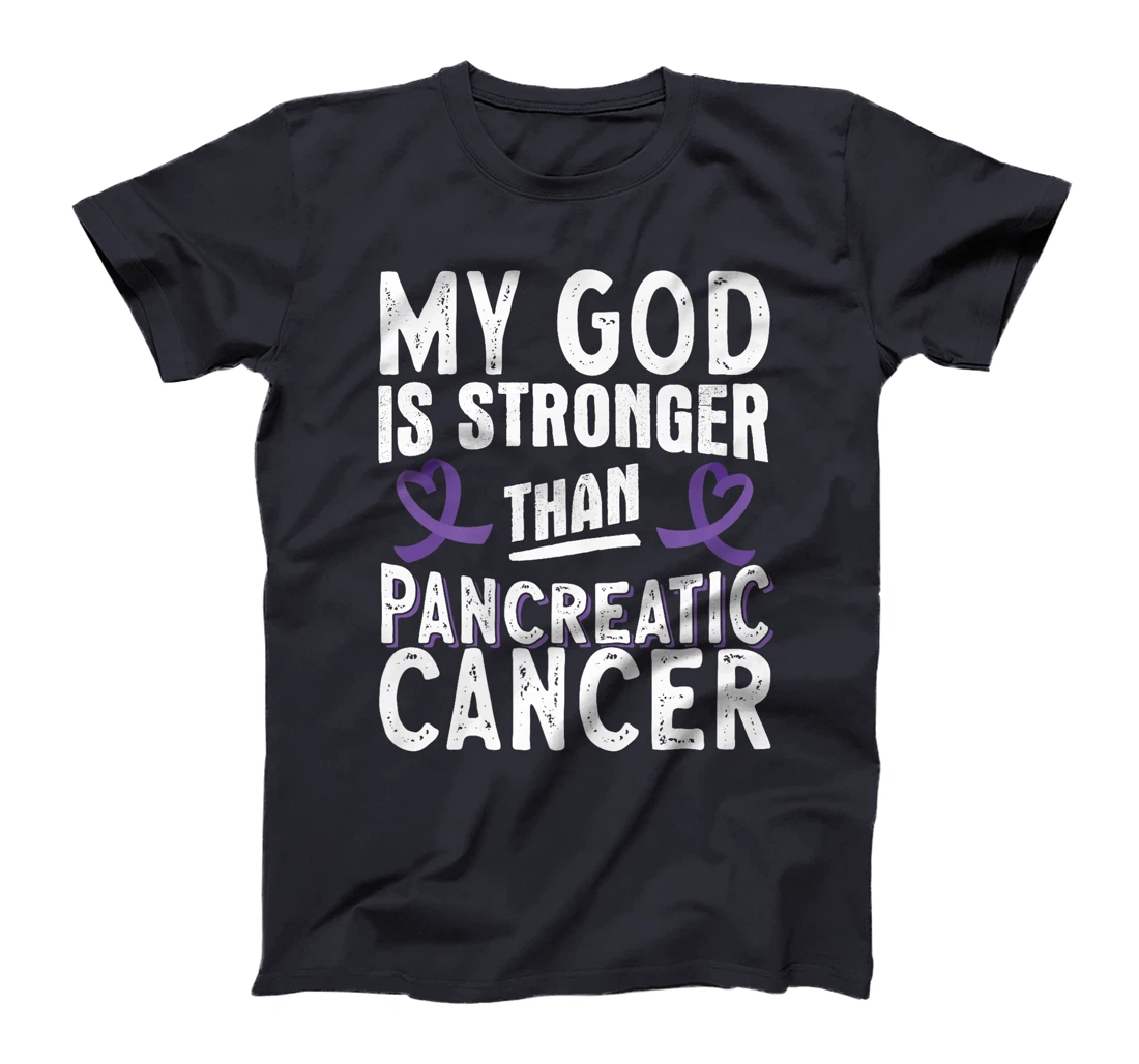 My God Is Stronger Than Pancreatic Cancer Purple Ribbon Premium T-Shirt
