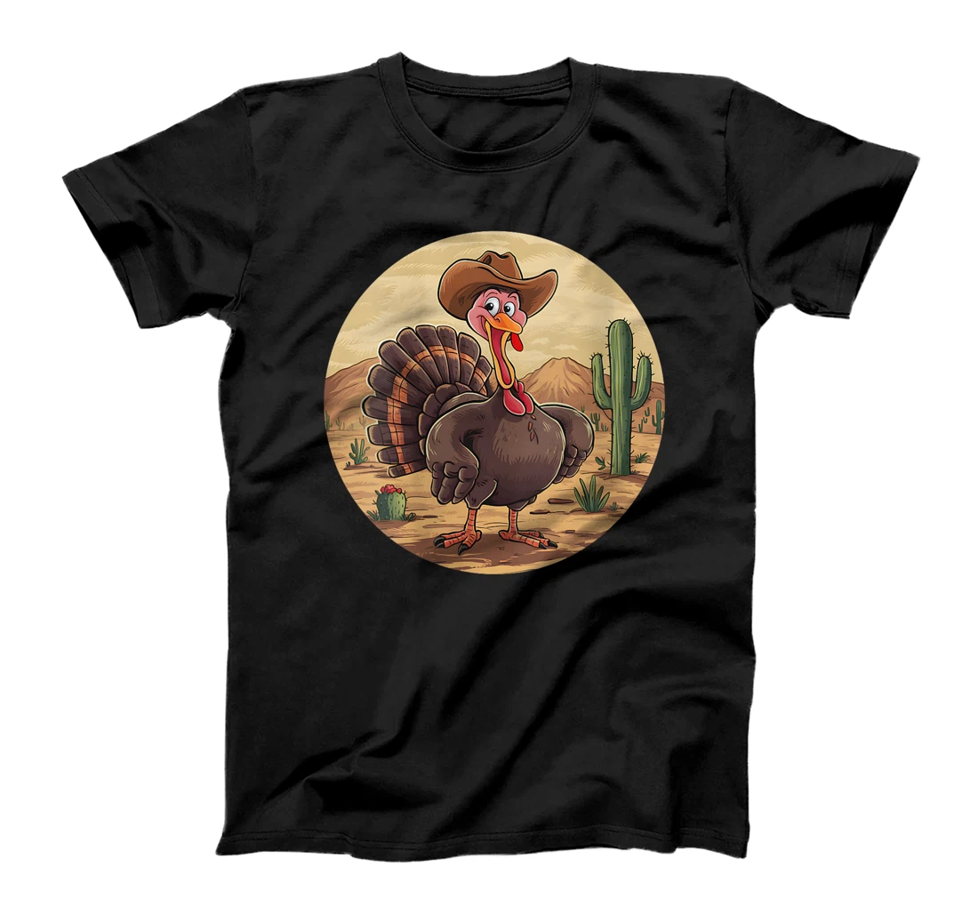 Womens Western Thanksgiving Cowboy Turkey Texas Desert Cowgirl T-Shirt