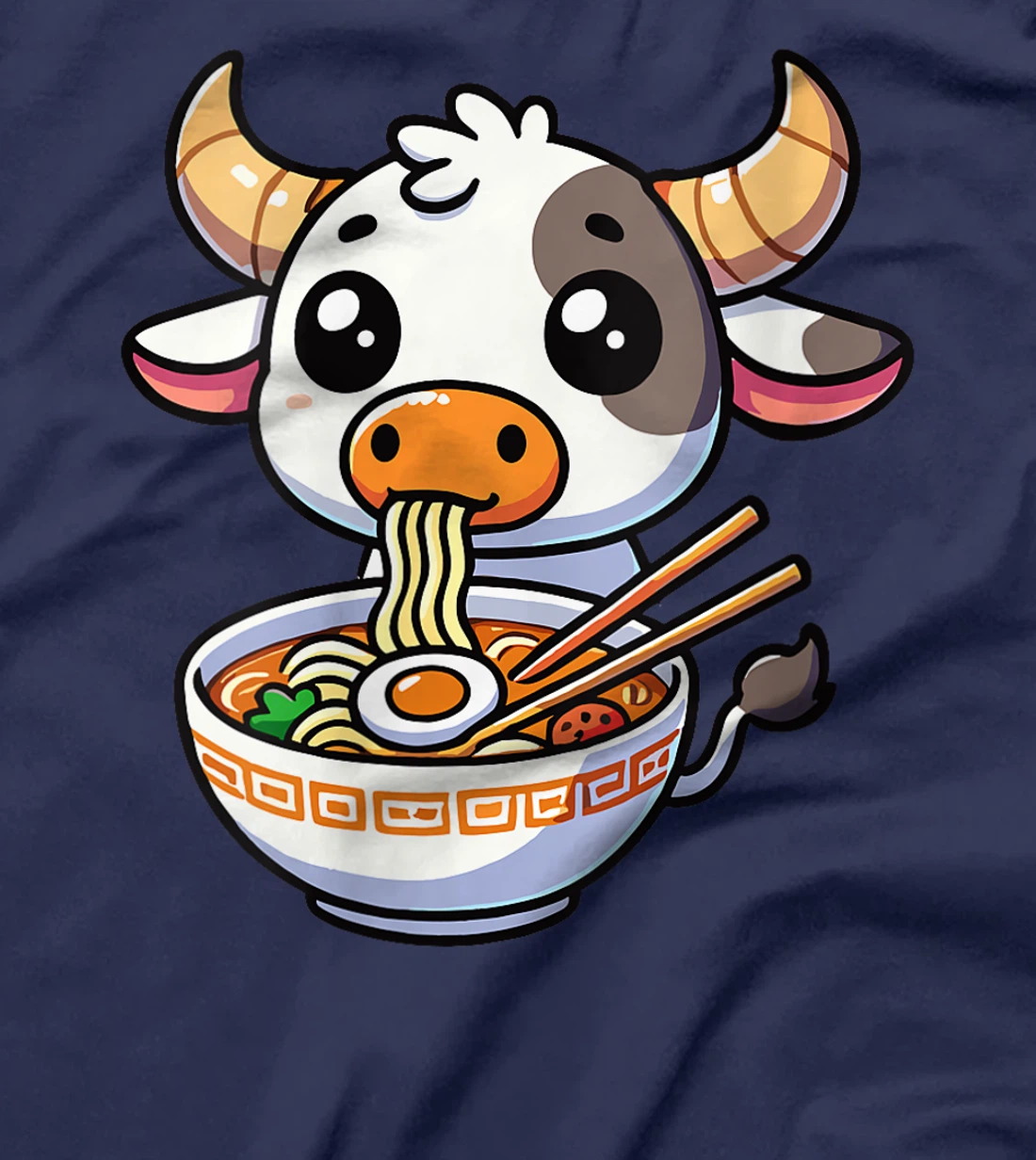 Womens Anime Kawaii Texas Cow Eating Ramen Clothing Noodles Funny T-Shirt