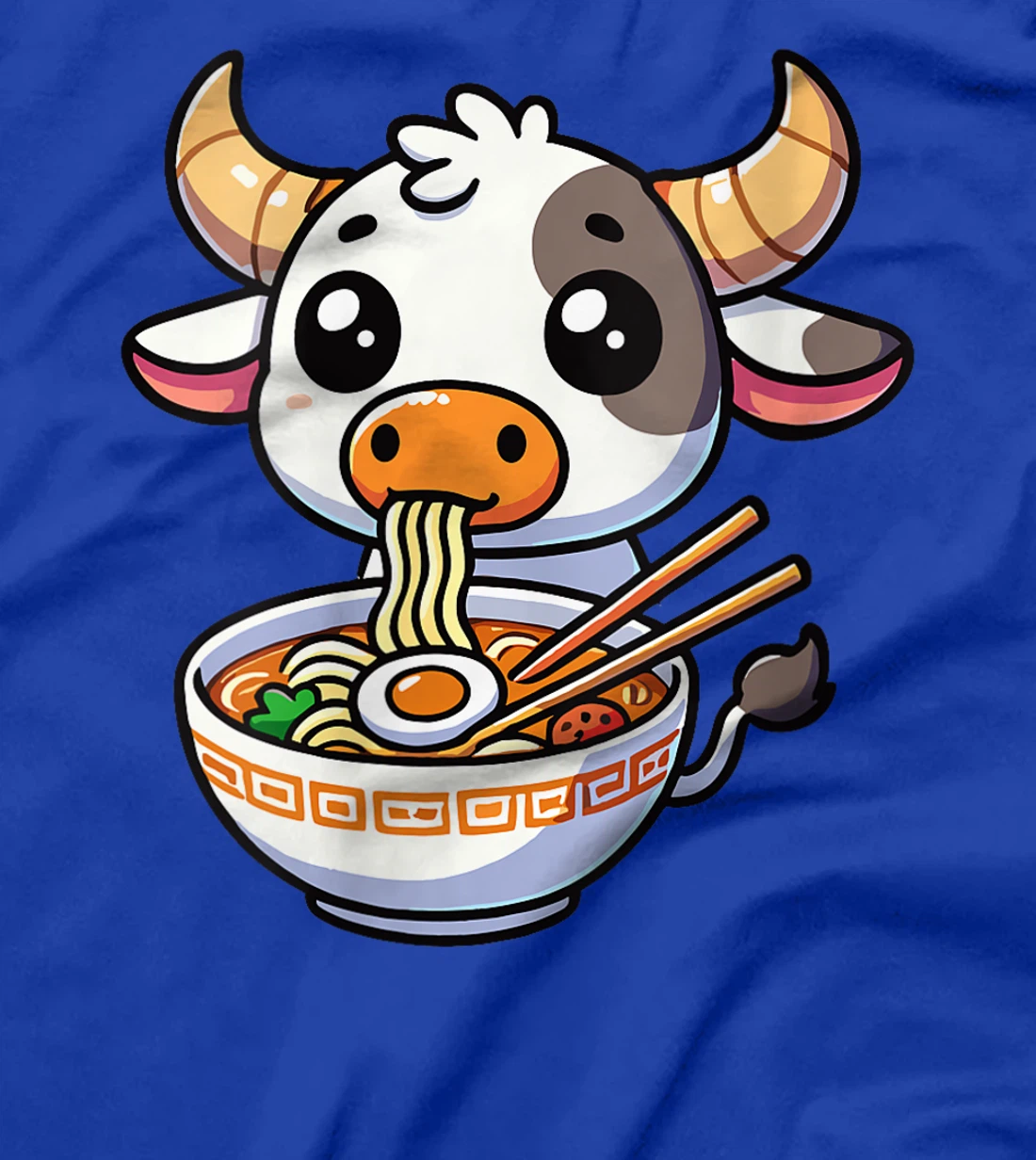 Womens Anime Kawaii Texas Cow Eating Ramen Clothing Noodles Funny T-Shirt