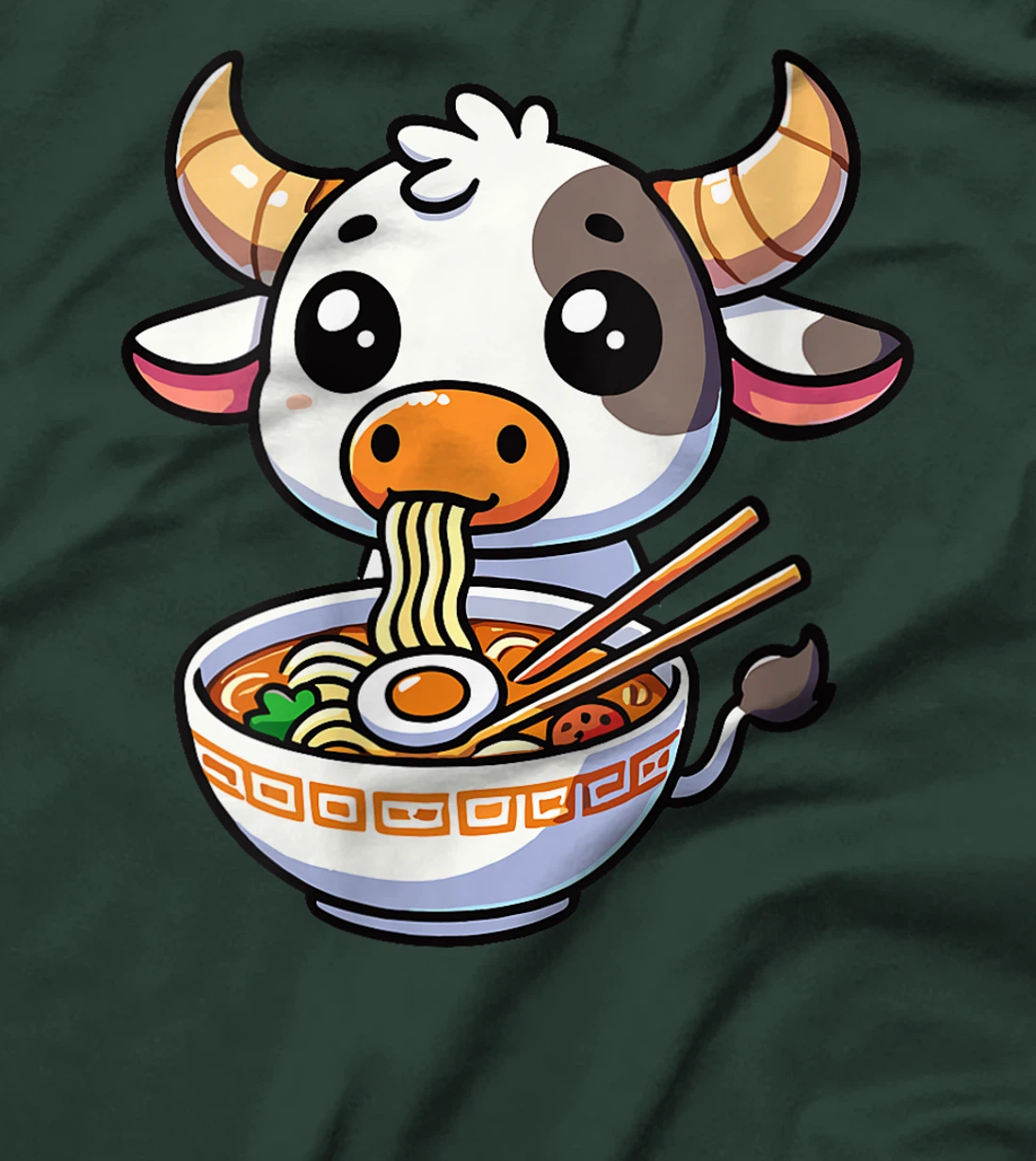 Womens Anime Kawaii Texas Cow Eating Ramen Clothing Noodles Funny T-Shirt