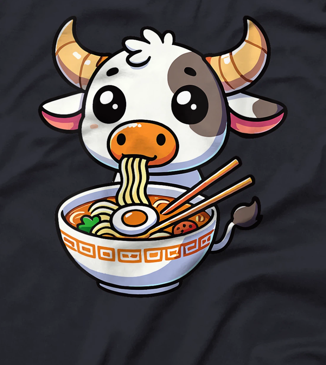 Womens Anime Kawaii Texas Cow Eating Ramen Clothing Noodles Funny T-Shirt