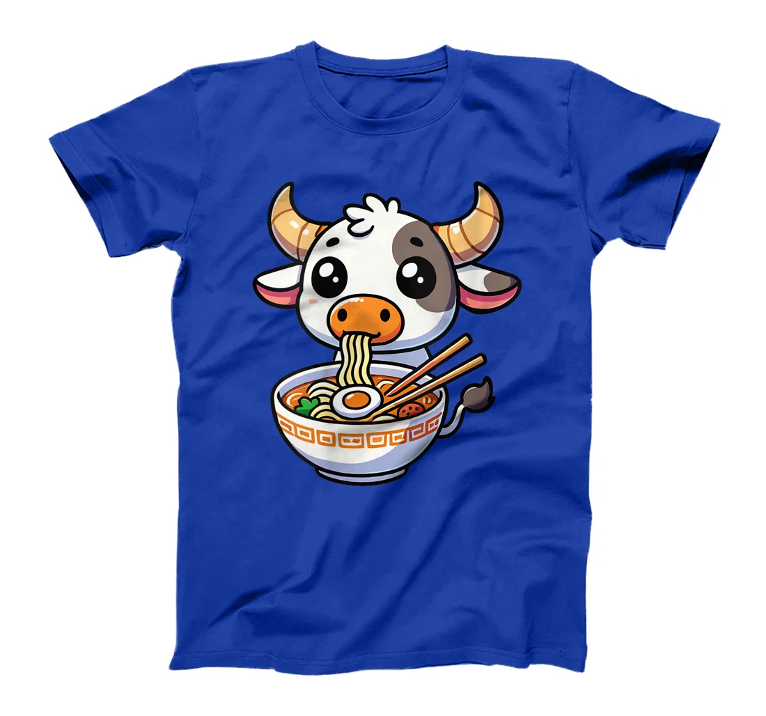 Womens Anime Kawaii Texas Cow Eating Ramen Clothing Noodles Funny T-Shirt